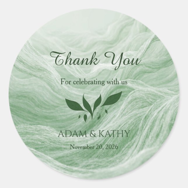 Sage Green Marble & Gold Wedding Sticker (Front)