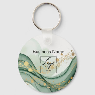 Sage green  marble logo Qr code Employee Keychain