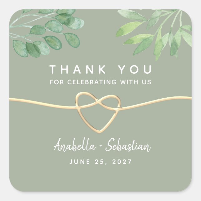 Sage Green Mariage Carré Merci Sticker (Devant)