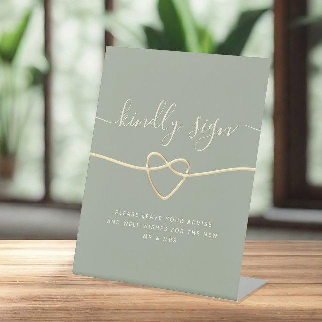 Sage Green Mariage livre d'or signe avec Gold Hear (Créateur téléchargé)