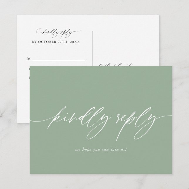 Sage Green Mariage Menu Choix Carte postale RSVP (Devant / Derrière)
