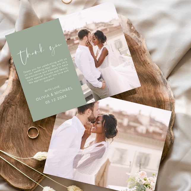 Sage Green Mariage Minimaliste Merci Cartes (Créateur téléchargé)