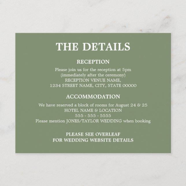 Sage Green Mariage QR Code Détails Carte de boîtie (Devant)