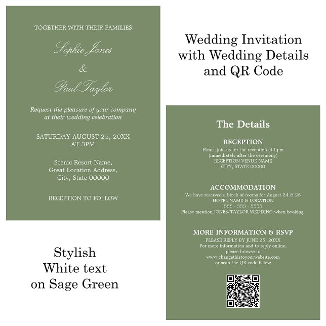 Sage Green Mariage QR Code RSVP Invitation (Créateur téléchargé)