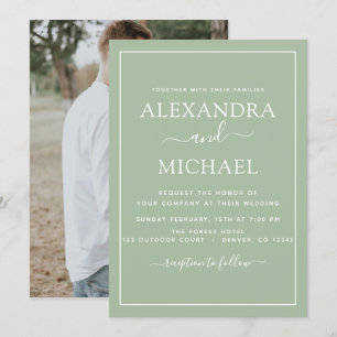 Sage Green Mariage Romantique Photo Invitation