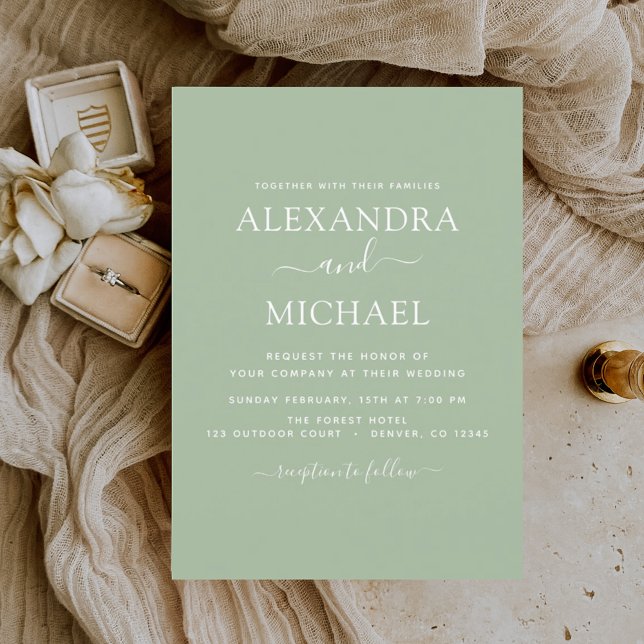Sage Green Mariage Typographie moderne Invitation (Créateur téléchargé)