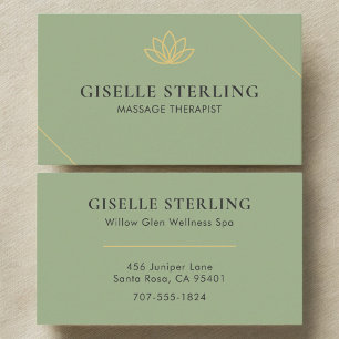 Sage Green Massage Therapist Minimalist Lotus Business Card