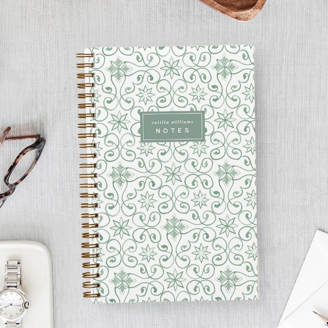 Sage Green | Mediterranean Tile Personalized Notebook (Creator Uploaded)