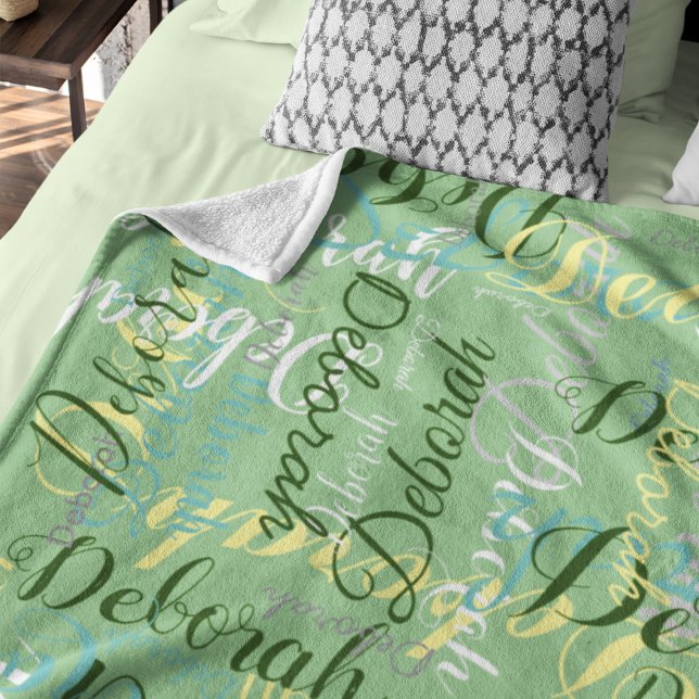 sage green medium fleece-blanket with name fleece blanket (Creator Uploaded)