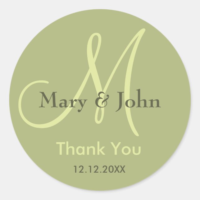 Sage Green Merci Mariage Monogramme Sticker (Devant)