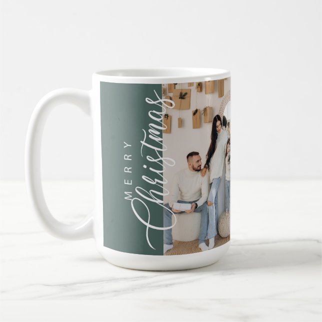 Sage Green Merry Christmas Photo Mug (Left)