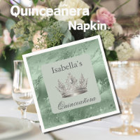 Sage Green Metallic Silver Tiara Crown Quinceañera