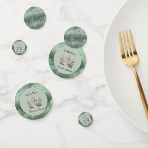Sage Green Metallic Tiara Quinceañera  Confetti