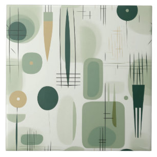 Sage Green Mid Century Modern Abstract Tile