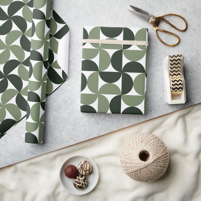 Sage Green Mid Century Modern Pattern Wrapping Paper (Crafts)