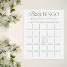 Sage Green Minimal Baby Shower Bingo Game