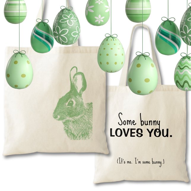 Sage Green Minimal Double-Sided Bunny Easter Tote Bag (Kids will love the cute bunny and the sweet customizable message on the back of this Easter bag. )