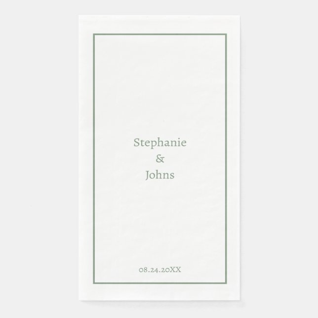 Sage Green  Minimal Elegant Custom Name Wedding Napkin (Front)