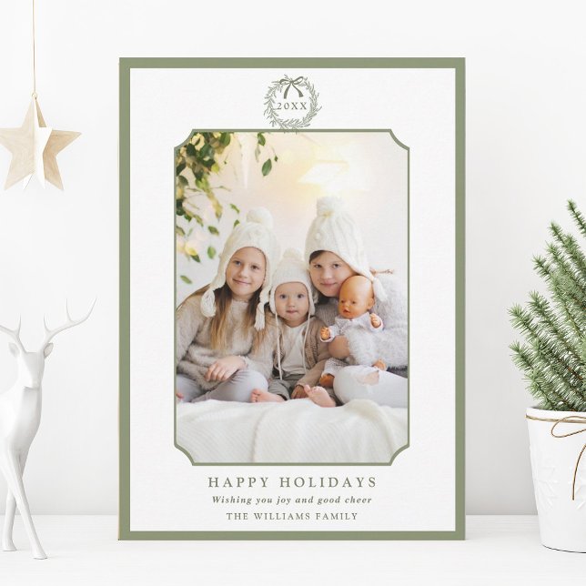 Sage Green Minimal Happy Holidays Photo  Holiday Card (Creator Uploaded)