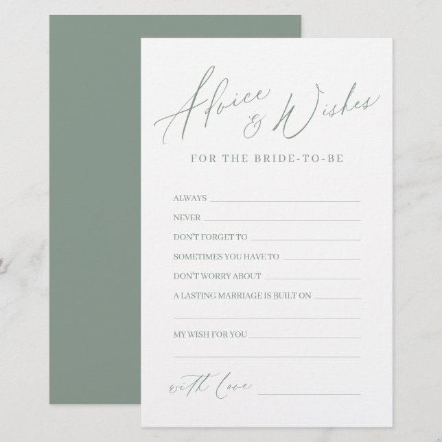 Sage green minimal modern wedding advice & wishes (Front/Back)