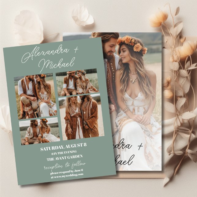 Sage Green Minimal  Overlay Photo Wedding Invitation (Creator Uploaded)