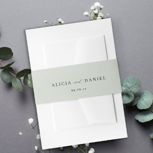 Sage green minimal script wedding invitation belly band