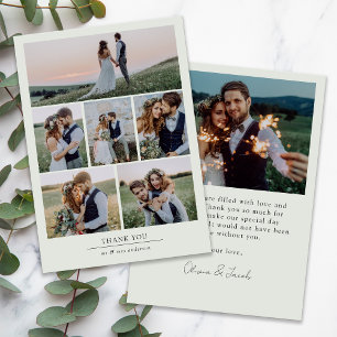 Sage Green Minimalist 7 Photo Wedding Thank You Card