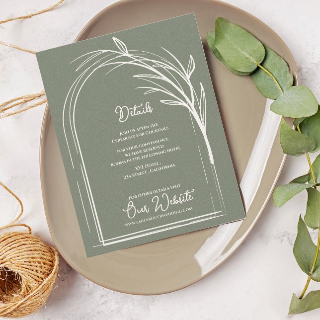 Sage Green Minimalist Arch Botanical Wedding Enclosure Card (Sage Green Minimalist Arch Botanical Wedding Details Enclosure Card | Modern Wedding Information)
