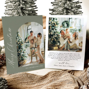 Sage Green Minimalist Arch Photo Merry Christmas Holiday Card