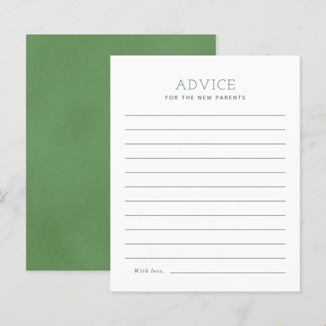 Sage Green Minimalist Baby Shower Advice Card (Front/Back)