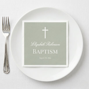 Sage Green Minimalist Baptism Paper Napkin