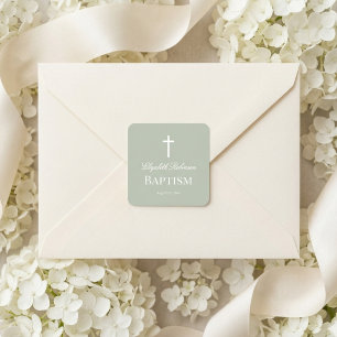 Sage Green Minimalist Baptism Square Sticker