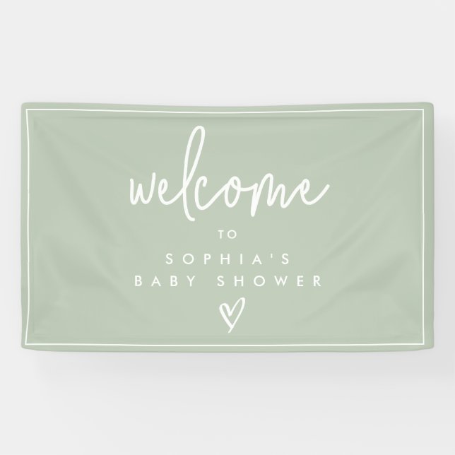 Sage Green Minimalist Boho Baby Shower Welcome Banner (Horizontal)