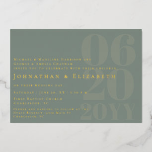 Sage Green Minimalist Bold Type Photo Wedding