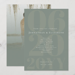 Sage Green Minimalist Bold Type Photo Wedding Program