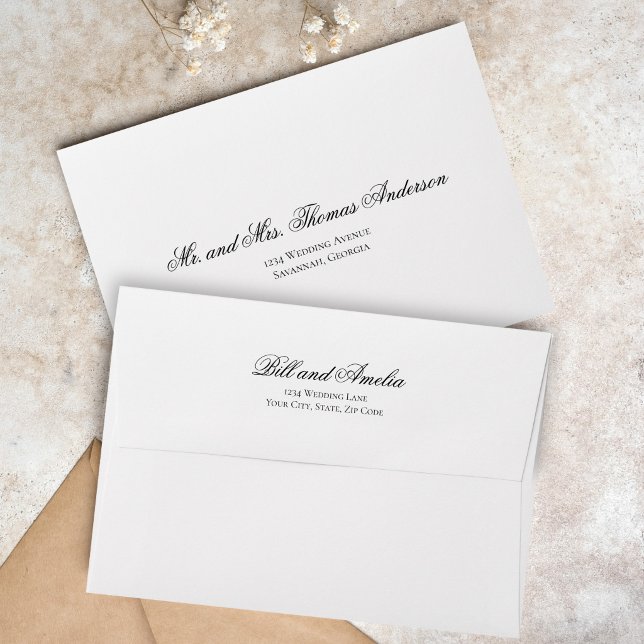 Sage Green Minimalist Botanical Elegant Wedding Envelope (Elegant script return address envelope with minimalist layout, perfect for classic wedding invitatio)