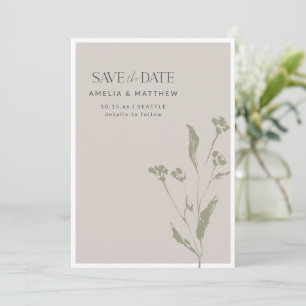 Sage Green Minimalist Botanical Taupe Wedding Save The Date