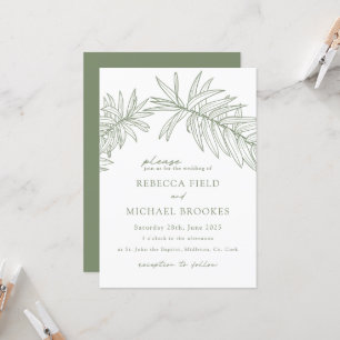 Sage Green Minimalist Botanical Wedding  Invitation
