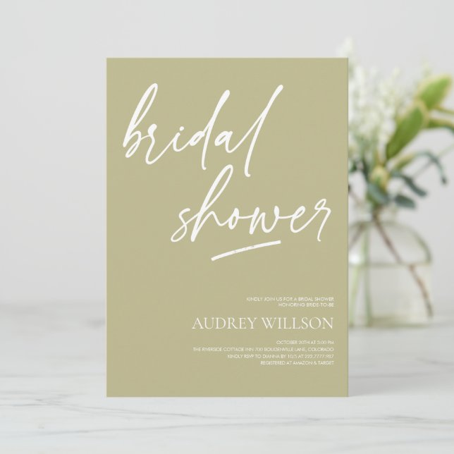 Sage Green Minimalist Bridal Shower Invitation (Debout devant)