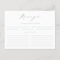 Sage Green Minimalist Bridal Shower Recipe Card