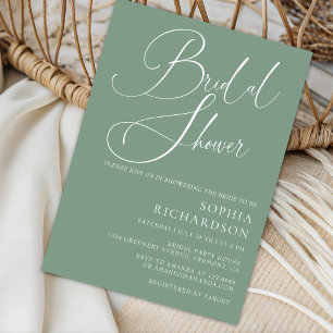 Sage Green Minimalist Calligraphy  Bridal Shower Invitation