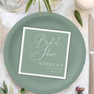  Sage Green Minimalist Calligraphy Bridal Shower Napkin