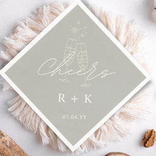 Sage Green Minimalist Cheers Simple Monogrammed Napkin