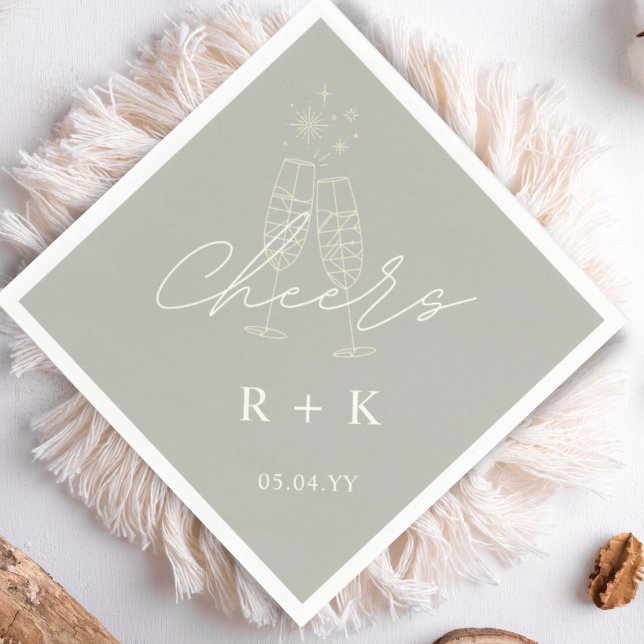 Sage Green Minimalist Cheers Simple Monogrammed Napkin (Creator Uploaded)