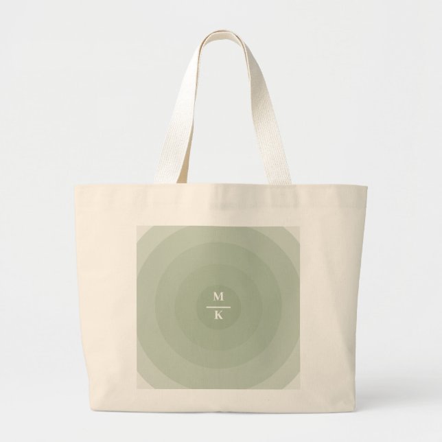Sage Green Minimalist Circle Gradient Monogram  Large Tote Bag (Front)