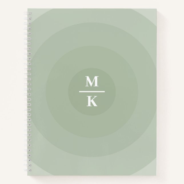 Sage Green Minimalist Circle Gradient Monogram  Notebook (Front)