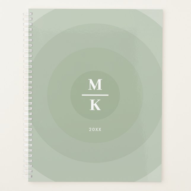 Sage Green Minimalist Circle Gradient Monogram Planner (Front)