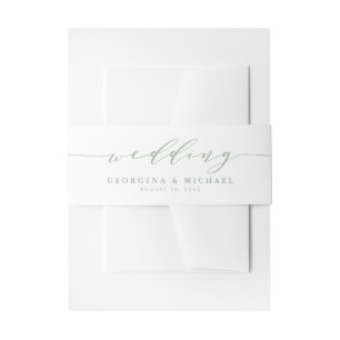 Sage Green Minimalist Dainty Script Wedding Invitation Belly Band