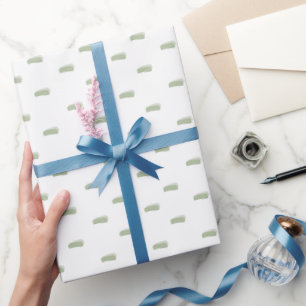Sage Green Minimalist Dashes on White Wrapping Paper