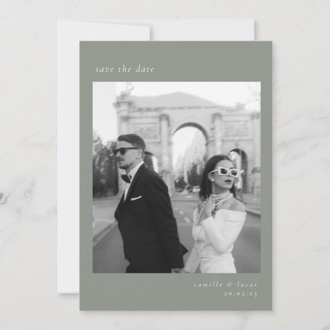 Sage Green Minimalist Elegant Photo Save the date Invitation (Front)